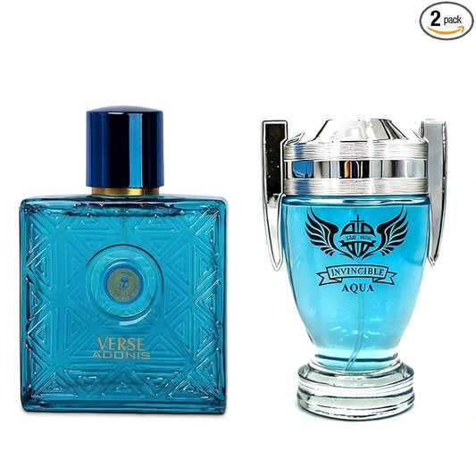AFLUXE Verse Adonis & Invincible Aqua Combo Men Cologne 3.4 Fl. Oz Men's Perfume Refreshing Combination of Aquatic & Woody Scents Eau De Parfum for Men Lasts All Day Best Gift