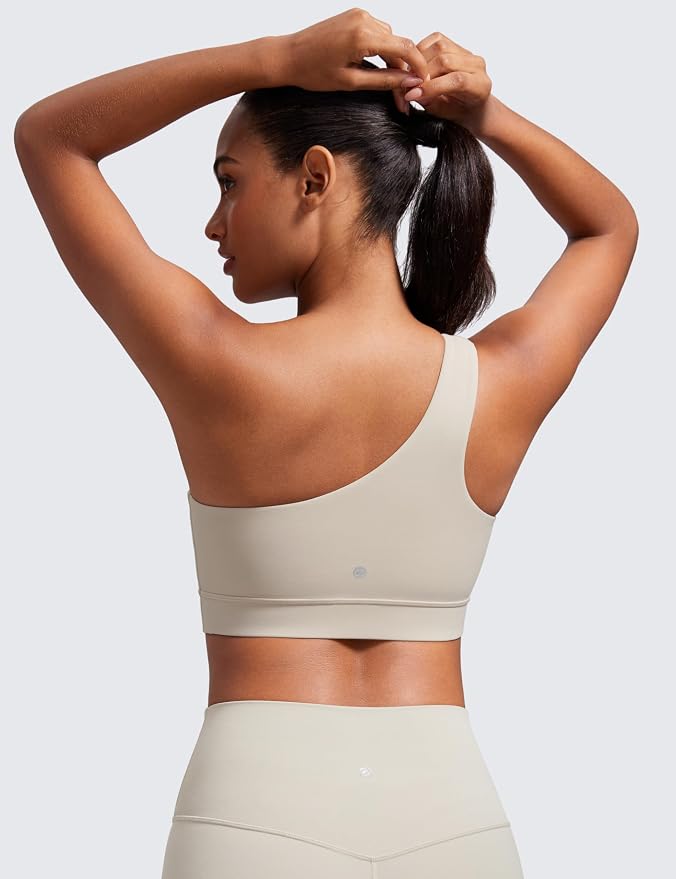 CRZ YOGA Butterluxe One Shoulder Sports Bras for Women - Sleeveless One Strap Low Impact Asymmetrical Workout Yoga Tops