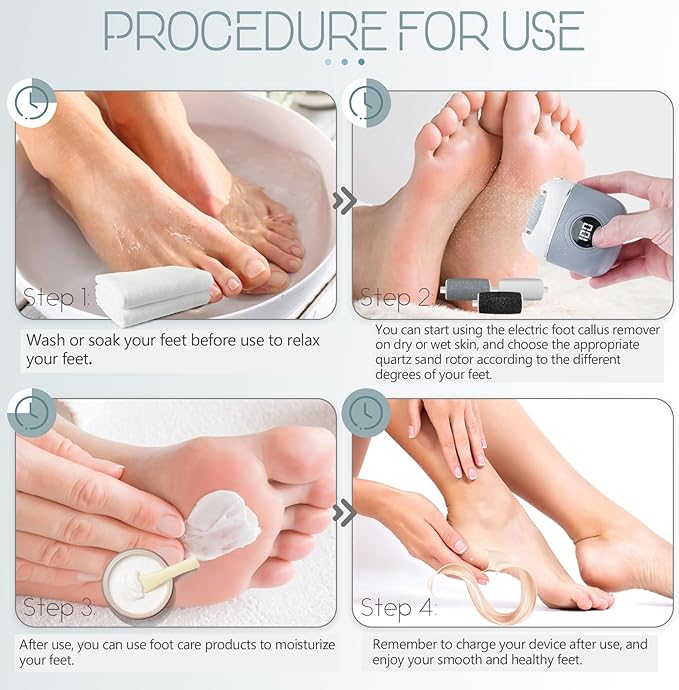 KAZLIE Electric Foot Callus Remover, Rechargeable & Waterproof Pedicure Tool with 3 Roller Heads, 2 Speeds for Dead, Hard, Cracked, Dry Skin Care