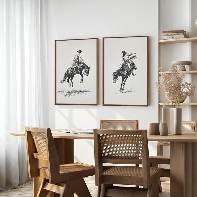 Western Cowboy Wall Art Decor Vintage Western Canvas Posters Retro Rodeo Prints Farmhouse Southwestern Pictures Cowboy Painting Antique Mid Century Artwork for Bathroom Bedroom 16x24x2 Inch Unframed