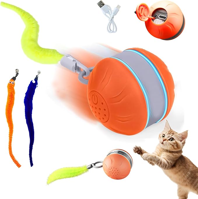 Automatic Cat Ball Toy,Self-Moving Interactive Cat Toy with Bird Chirping Sounds,3 Play Modes,USB-C Rechargeable – Electronic Cat Toys for Indoor Cats & Essential Pet Cat Supplies