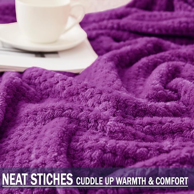 Exclusivo Mezcla Large Waffle Fleece Throw Blanket for Couch, Purple | Lightweight Soft Blanket for Sofa, Bed, Living Room, Plush Fluffy Throw for Home Decor, Travel, All Season, 50x70 Inches
