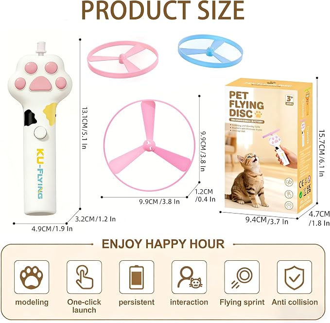 Cat Toy Disc Launcher,Rechargeable Interactive Cat Fetch Toy with 10 Discs | Cat Toys for Indoor Cats,Flying Cat Enrichment Toys for Adult Kittens Dog Playing,Hunting Tracking Toys for Outdoor Indoor