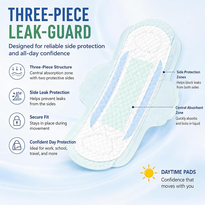BST Mint Fresh Pads for Women, Breathable Thin Sanitary Napkins with Wings, Odor Control, Moderate Absorbency, Feminine Care, Active Lifestyle Use（Regular, 32 Count, Packaging May Vary