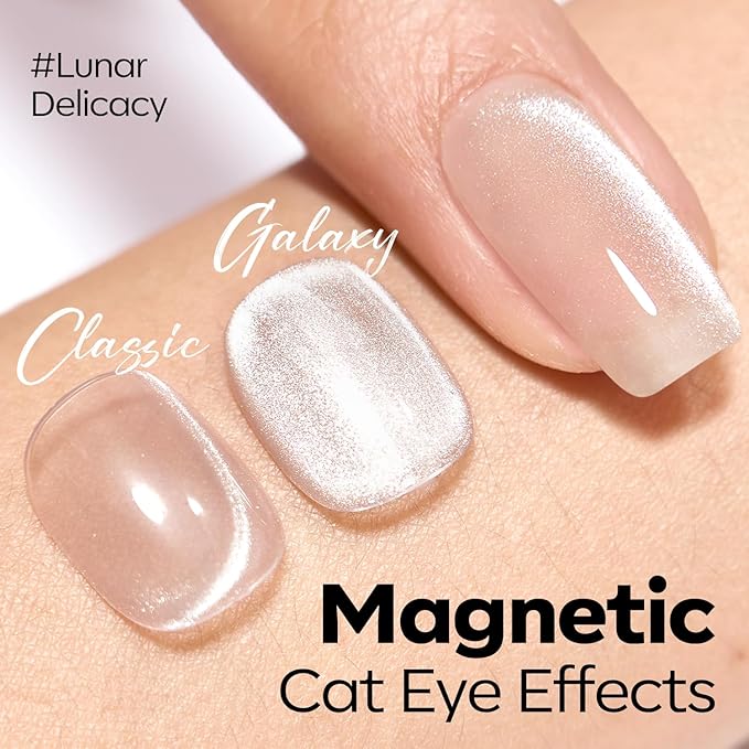 modelones Silk Cat Eye Gel Nail Polish Nude Silver Moonlight Glitter Holographic Glass Cat Eye Summer Jelly Shimmer Reflective Translucent U v Gel Magnetic Nail Polish 15 ML