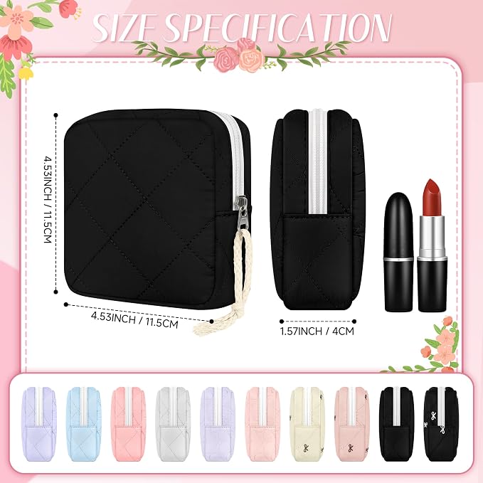 Likesing Quilted Period Bag, Period Pouches for Teen Girls Womens, Portable Nylon Sanitary Napkin Storage Bag Feminine Emergency Tampon Pad Pouch(Black)