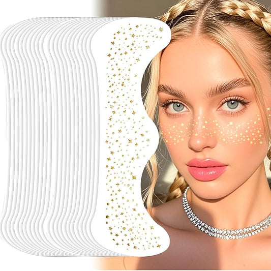 24PCS Glitter Tattoo Kit,Glitter Freckles Face Tattoo,Sparkle Speckles Patches Waterproof Temporary Tattoo,Cute Star Metallic Glitter Temporary Tattoo,For Women Girls Festival Party Face Decor