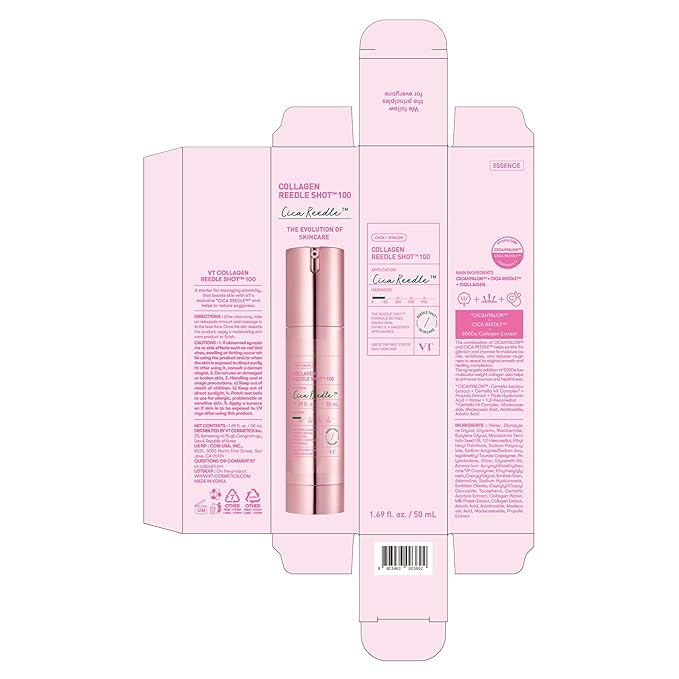 VT COSMETICS Pink Reedle Shot 100, Collagen Microneedling Serum, Firming & Elasticity, 500Da Collaagen Extract, Soft & Glass Skin, Pink Collaagen Serum, Korean Skin Booster 1.69Fl Oz(50ml)