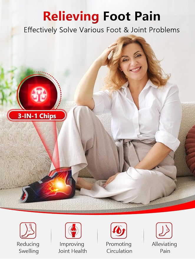 Red Light Therapy for Feet, 660nm & 850nm Near Infrared Light Therapy Heat Therapy Foot Wrap with Timer, Infrared Light Shoe for Foot Ankle Heel Joint.