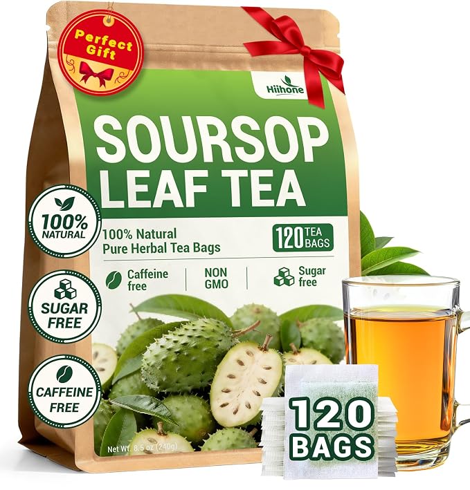 Hiihone Premium Soursop Leaf Tea Bags, 120 Teabags | Pure & Natural Sour Sop Leaves, Graviola Leaves Tea, Hoja Guanabana Tea, Digestion Support,No Sugar, No Caffeine