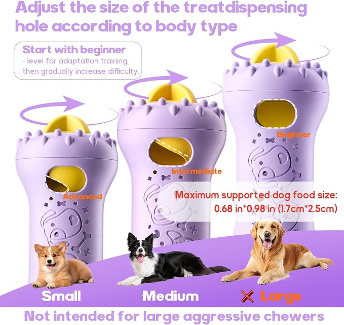 Treat Dispensing Dog Toys, Interactive Adjustable Dog Toy to Keep Them Busy | Dog Enrichment for Brain Stimulation & Cognitive for Puppy Puzzle to Reduce Boredom-Ideal Gift for All Dogs(Nylon)-Lavender