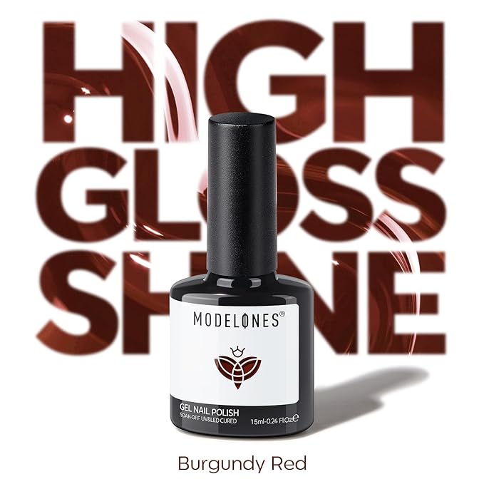 modelones Red Gel Nail Polish Burgundy Red Nail Dark Red Brown Gel Nail Polish Soak Off Nail Art Manicure 15 ML