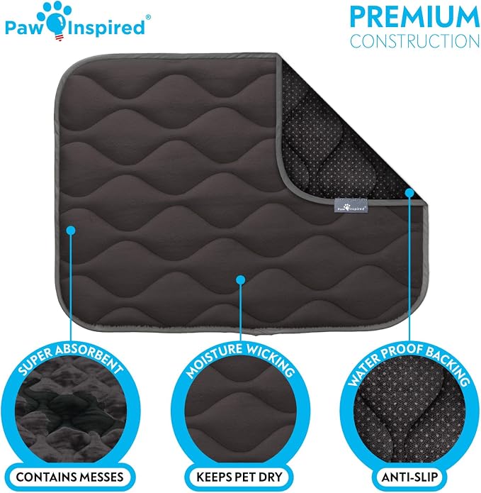 Paw Inspired Washable Padded Crate Mats for Dogs, Gray, 23x17 Inch | Fits 24-inch Kennels, Leakproof, Waterproof Bottom, Plush Dog Pad, Pet Bed