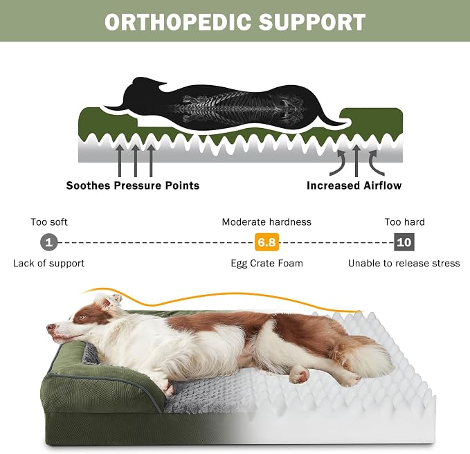 Orthopedic Dog Bed for Large Dogs, Washable Waterproof, Egg-Crate Foam Dog Couch Bed with Washable Removable Cover, Waterproof Lining and Nonskid Bottom