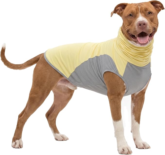 LovinPet UPF 150+ Dog Sun Shirt, Sleeveless High Neck Cooling UV Protection Clothes for Large Breeds, Quick Dry Lightweight Outdoor Vest with Breathable Belly Panel, Yellow, XL