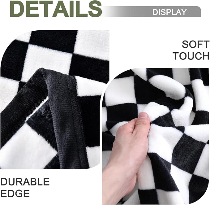 PU MEI Checkered Flannel Throw Blanket, Classic Black and White Checkerboard Decorative Blanket, Lightweight Warm Ideal for Couch and Bed, 60x80 Inches