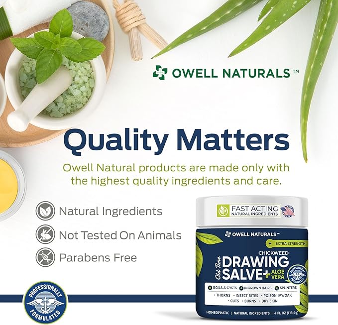 OWELL Naturals Drawing Salve – Fast Acting for Ingrown Hairs, Boils, Bumps, Cysts & Splinters – Clear Non-Staining Formula for Bikini Line, Underarms & Sensitive Skin – 4 oz