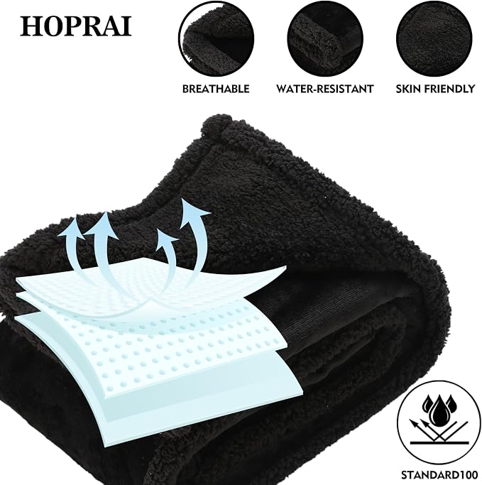 Waterproof Pet Blanket for Medium Large Dogs Washable Fluffy Thick Jacquard Shag Fleece Warm Sherpa Pet Blanket Cats Puppy Couch Protection (Black L57*65inches)