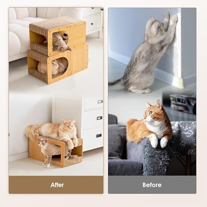 EHEYCIGA Cardboard Cat Scratcher House, 23-Inch Cat Scratch pad, Brown | Cat Scratching Board for Indoor Cats, High-density Corrugated Paper, Multi-function, Anti-scratch, Easy Install, Extra Large
