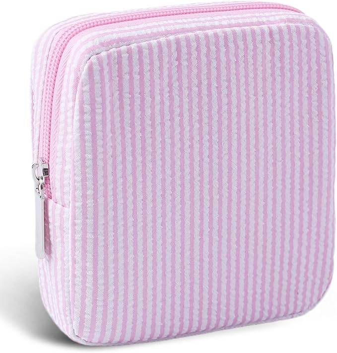 Period Bag for Teen Girls | Striped Sanitary Napkin Storage Bag | Cute Pads Pouch for Period | Menstrual Pouch for Pads, Tampons, Menstrual Cups & Panty Liners | Perfect for Travel & Daily Use