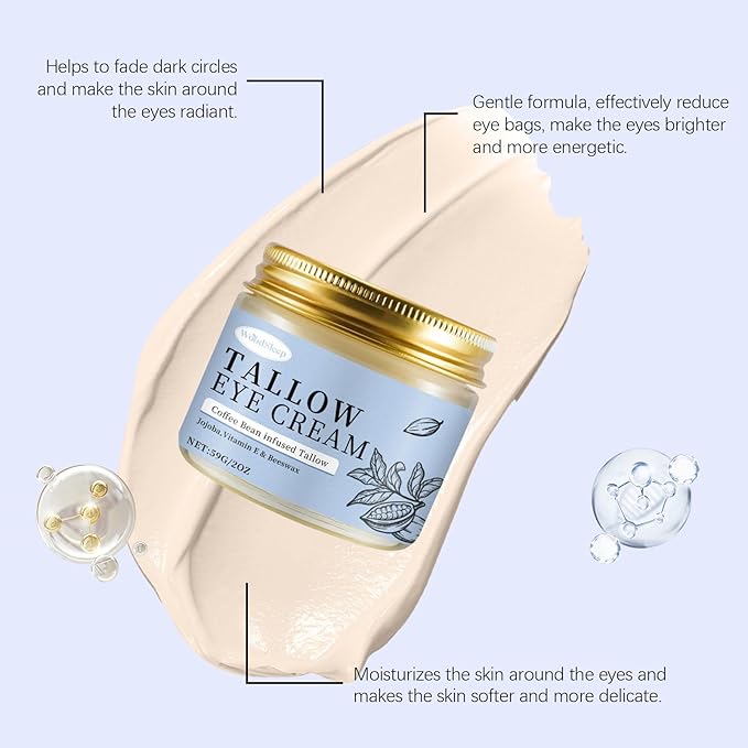 Soelegant Coffee Beef Tallow Eye Cream for Dark Circles, Beef Tallow for Skin Caffeine Eye Cream, Organic Grass Fed Beef Tallow Eye Treatment Reduce Puffiness Anti-Aging Under Eye Cream