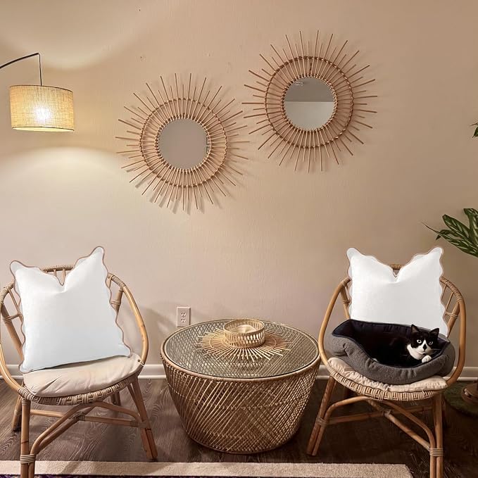 Scalloped Pillow Covers Set of 2 for Living Room | Spring Decorative Sofa Couch Pillows | Boho Sytle Decorative Home | Aesthetic Funky Preppy Pillow Cases (Beige & Brown, 22x22 Inch)