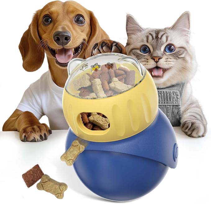 Cat Puzzle Feeder, Interactive Cat Dog Toys,Treat Dispenser(Yellow+Blue)