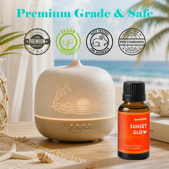 AmaKane Sunset Glow Fragrance Oil, Beach Essential Oil for Diffuser, Summer Fragrance Oil for Candle Making, DIY Soap Making Scents, Diffuser Oils for Home, Aromatherapy Oils, 30ml