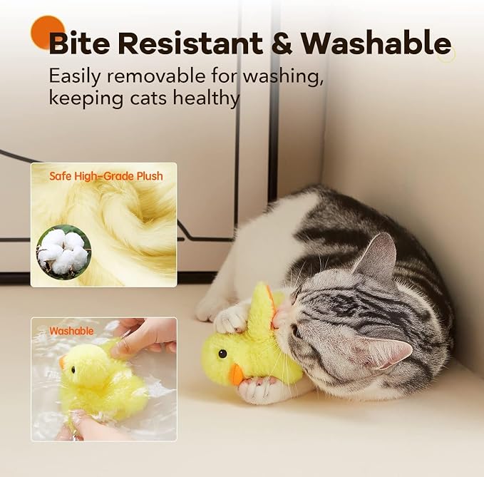 Potaroma Cat Toys Rechargeable Flapping Duck with SilverVine Catnip, Lifelike Quack Chirping, Touch Activated Kitten Kicker Plush Interactive Exercise Toys for All Breeds | Lifelike Quack Chirping, Touch Activated Kitten Kicker Plush Interactive Exerci...