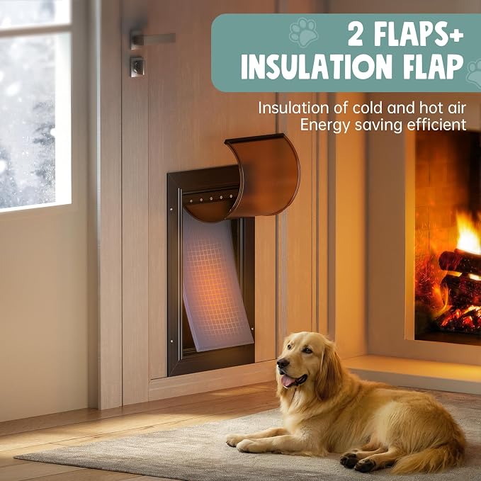 All Aluminum 3 Flaps Insulated Dog Door for Door (Large)