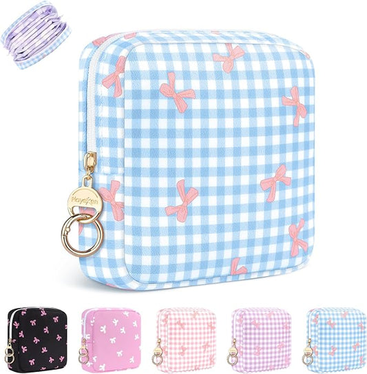 Period Bag for Teen Girls, Canvas Sanitary Napkin Storage Bag with Zipper, Portable Menstrual Pad Bag Tampon Holder for Purse