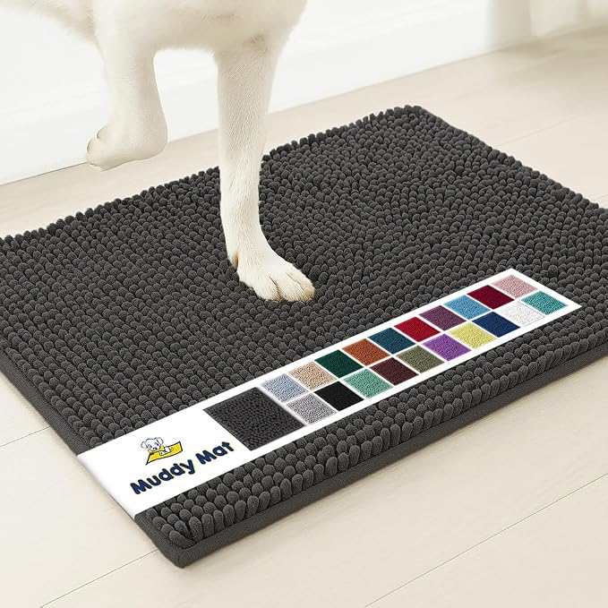 Muddy Mat® | Super Water Absorbent Door Mat Indoor, Microfiber Quick Dry Chenille Entryway Rug, Slip Resistant Front Door Mat, Indoor Mats for Entryway, Machine Washable Pet Rug, Charcoal 48"x60"