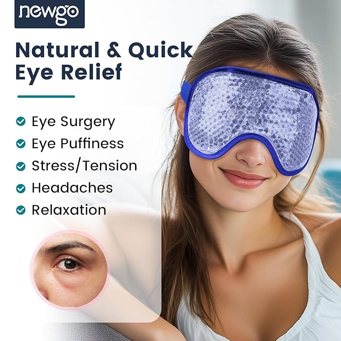 NEWGO Cooling Eye Mask for Puffy Eyes, Cold Eye Mask Eye Ice Pack for After Eyes Surgery, Tension Stress Relief, Itchy Eyes, Headaches, Dark Circles - Navy Blue