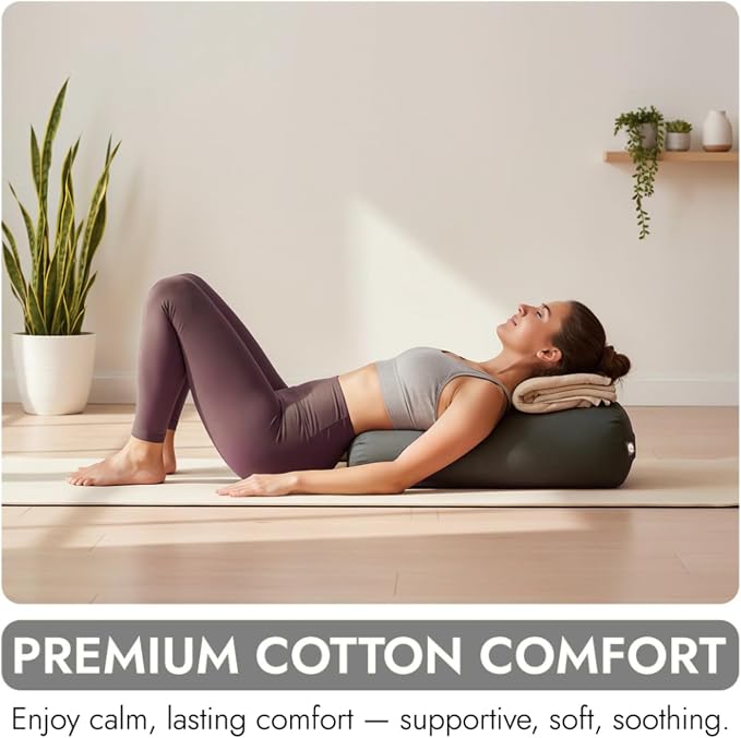 Round Yoga Bolster Grey, bolster for restorative yoga, yoga pillow, iyengar yoga bolster, cotton bolster handmade, supportive