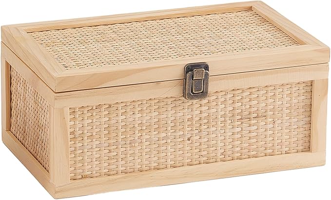 Keepsake Box with lids, Rattan Decorative Boxes, Boho Rustic Farmhouse Decorative Box, Memory Box for Keepsakes, Stackable Decorative Box for Shelf & Home Decor