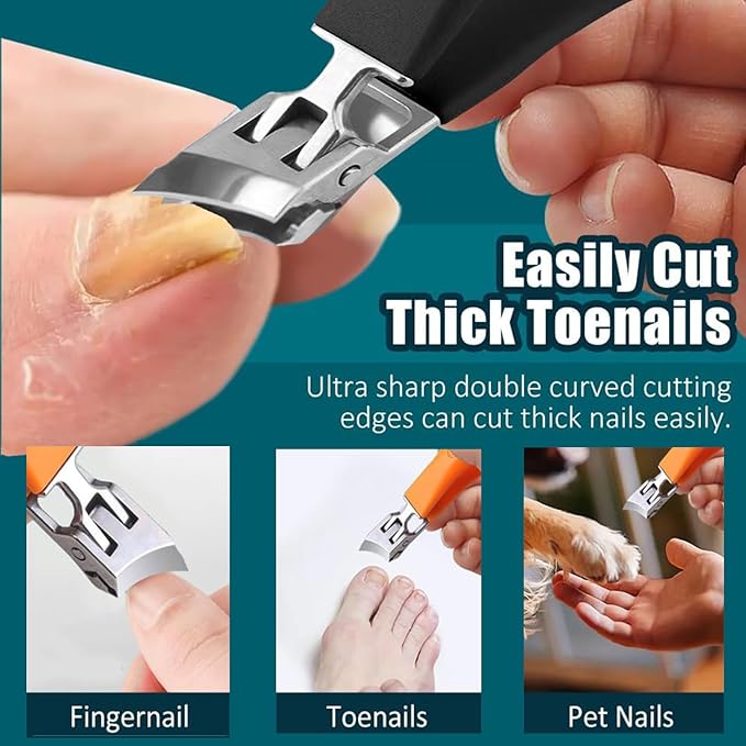 2PCS Wide Jaw Opening Anti-Splash Slanted Nail Clipper,No Splash Nail Trimmer for Men,Slanted Nail Clippers, Ingrown Nail Clippers Wide Jaw Slanted Toenail Clippers for Women and Men(Orange & Black)