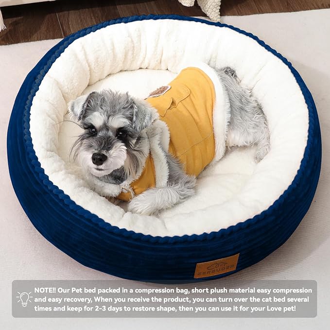 Zerbuger 23in Navy Blue Round Dog Bed Sofa for Dogs Cats, Machine Washable | for Small/Medium/Large Dogs Cats, Foam Pet Couch with Removable Mat Non-Slip Bottom, Pet Cuddler for Indoor/Outdoor/Car/Cage