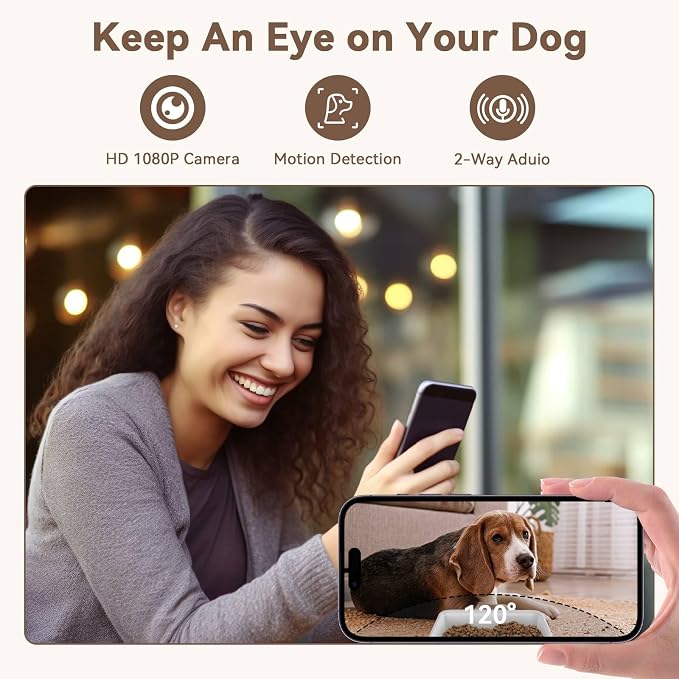 UTCG Automatic Dog Feeder with Camera: 8L/33 Cups 5G WiFi | Timed Food Dispenser for Medium Dogs, 1080P HD Night Vision, Video Recording, 2-Way Audio, APP Control