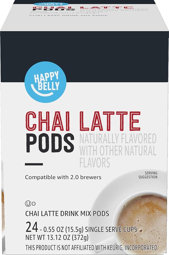 Amazon Brand - Happy Belly Tea Pods Compatible with 2.0 K-Cup Brewers, Chai Latte, 24 Count, Pack of 2 (Previously Solimo)