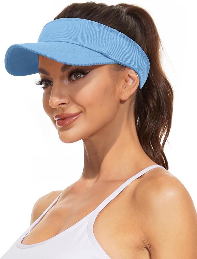 Zando 3.2" Structured Brim Visor Hats for Women, UPF 50+, Golf/Tennis | 3.2"Structured Brim Adds Sun Coverage, Steady View, Quick-dry Sweatband, Open-Top Ponytail Fit, Adjustable Fit & Lightweight