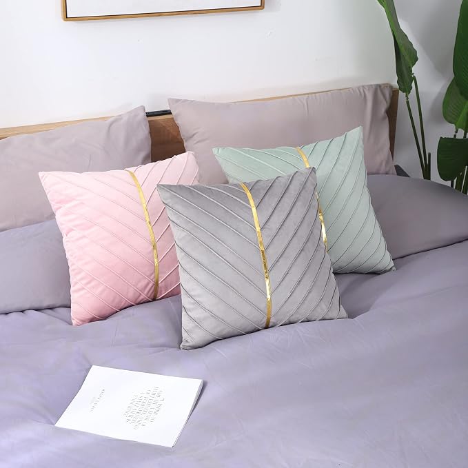 Velvet Throw Pillow Covers 20x20 inch Pack of 2 Gold Decor Gray | Soft Solid Pillow Covers,Modern Luxury Home Decor,for Couch Chair Sofa Bedroom Livingroom,Hidden Zipper,Ideal Gift,Easy Care