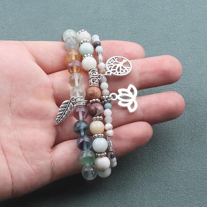 UEUC Tree of Life Yoga Healing Stone Bracelets,Multilayer Lotus Chakra Stone Reiki Bracelet Sets,Anxiety Crystal Natural Stone,for Women Stress Relief