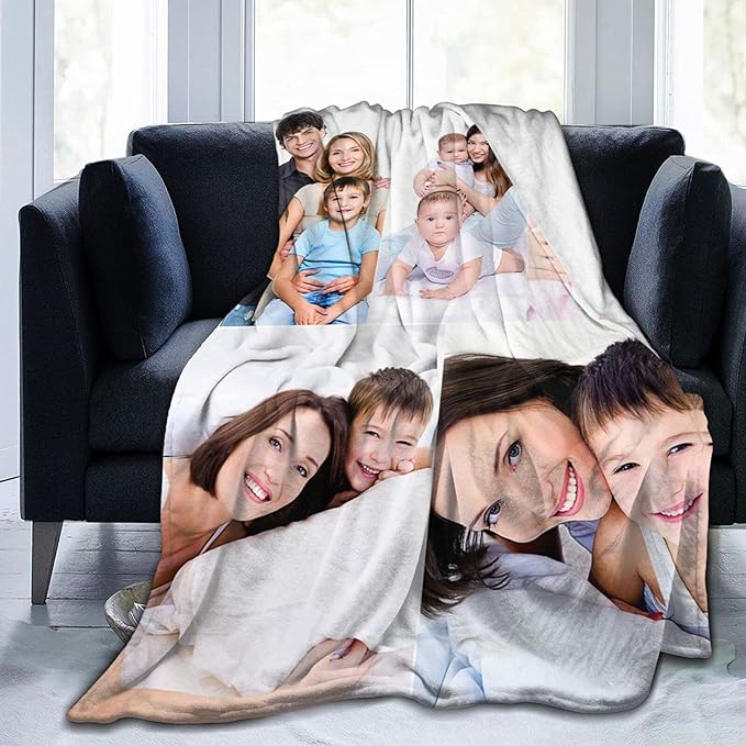 QETXVI Custom Blanket with Photos Text Customized Blanket Personalized Flannel Throw Blankets for Adult Kid Birthday Christmas Halloween Fathers Mothers Valentines Gift - 60"x 80"