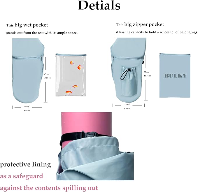Yoga Mat Bag, with Protective Layer& Water Bottle Pocket and Big Wet Pocket & Yoga strap & Large Capacity,Stylish & Functional Fitness Mat And Essential items for Women & Men