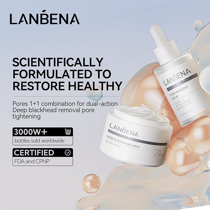 LANBENA 3 in 1 Blackhead Removing Set, Pore Strips 30g+Pore Serum 30ml+Removal Strip Paper, Black Head Remover Mask for Face