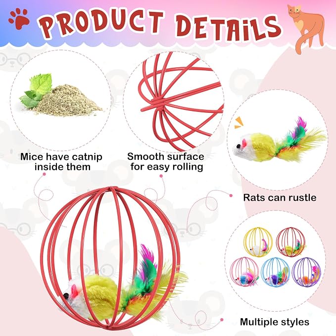 Jecery 5 Pcs Cat Toys Spring,Metal Cage,Multicolor