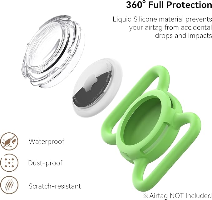 Waterproof AirTag Holder for Dog Collar, Soft Slide-On Dog AirTag Holder | Full-Body Protection, No-Dangle Fit, Ultra-Durable, Lightweight, Tool-Free Installation, Clear Cover, Fits Dog & Cat Collars