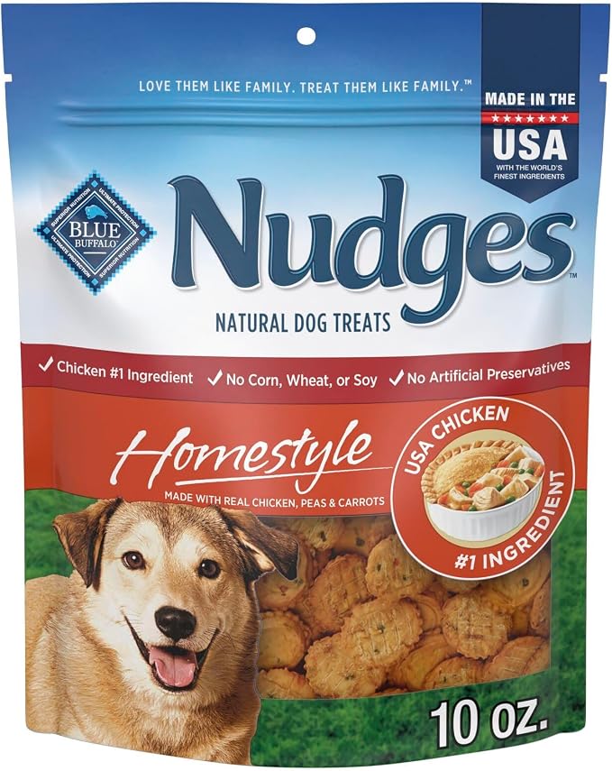 Blue Buffalo Nudges Homestyle Chicken Dog Treats, 10 oz | Chicken Pot Pie Recipe, Made in the USA, No Artificial Preservatives, Corn, Wheat, or Soy