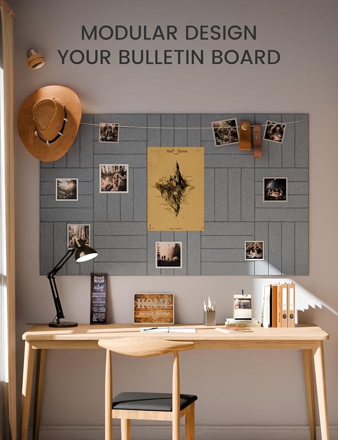 Fluxynara 36" x 24" Large Felt Bulletin Board, Blue Gray | 6 Pack Cork Board Alternative with 30 Safe Adhesive Tabs, Pin Boards for Wall Decor, Home, Office, Classroom,Dorm