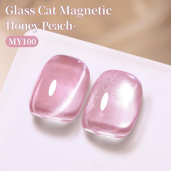 Born Pretty Pink Cat Magnetic Eye Gel Nail Polish 15ML,Jelly Glass Peach Pink Crystal Glitter Shimmer Translucent Magnetic Gel Polish with Magnet,Soak Off U V Gels for Women Girl